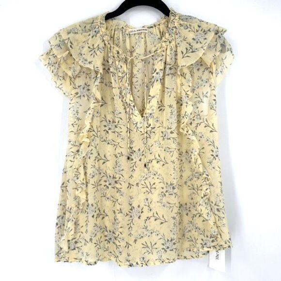 Ulla Johnson Women's Silk Blouse Floral Rooney‎ Acacia Ruffle Yellow Size 0 XS - Picture 2 of 13